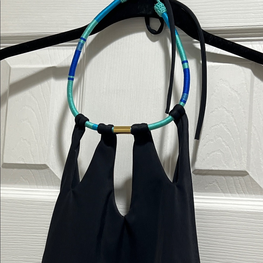 Black halterswimsuits Top with Blue and turquoise  color Beaded Necklines  CAFFE